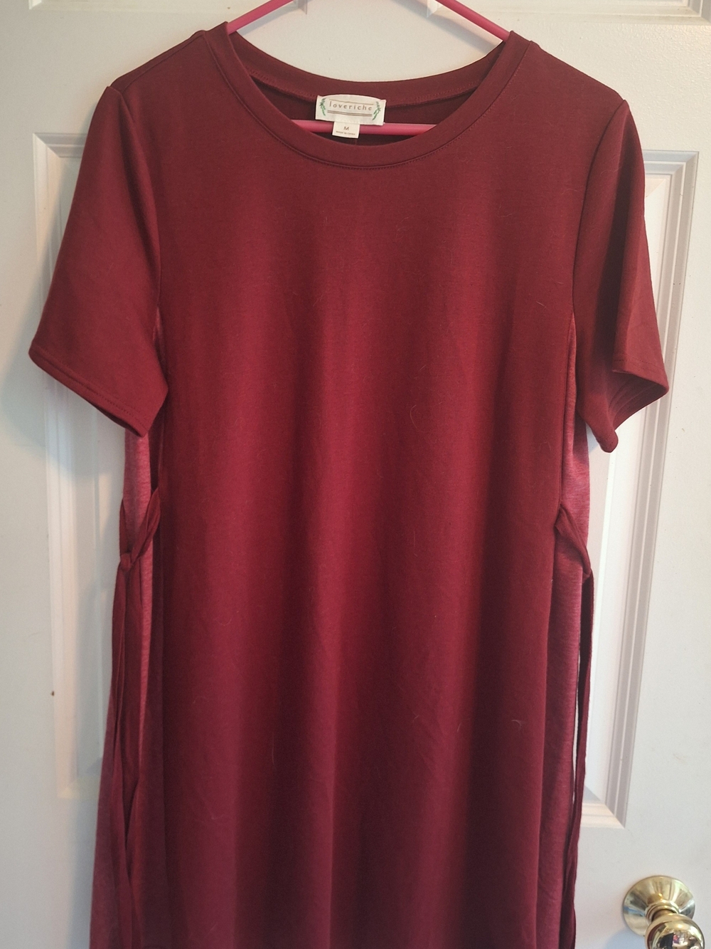 Love Riche Short Sleeve Tunic Dress in Burgundy